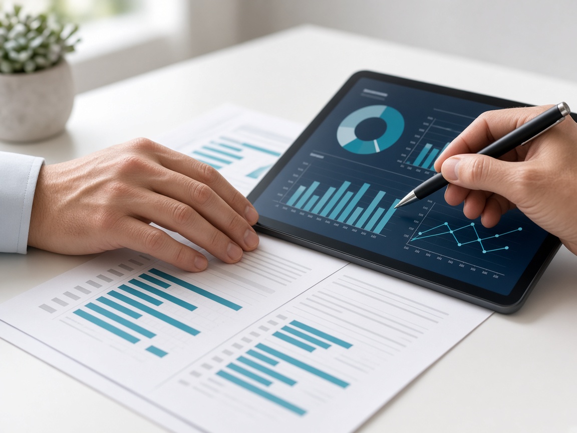 Workforce reports and analytics reviewed on desk and tablet